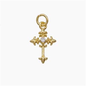 Copper Cross Pendant Pave Zirconia Gold Plated, approx 8-11mm [FN54252]