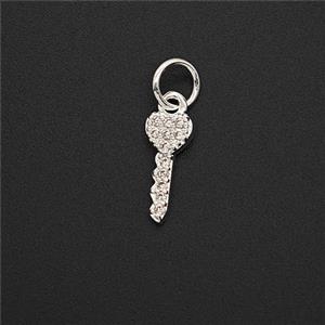 Copper Key Pendant Pave Zirconia Shiny Silver, approx 4.5-11mm [FN54265]