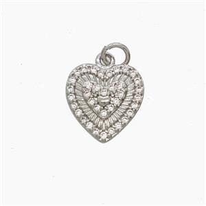 Copper Heart Pendant Pave Zirconia Platinum Plated, approx 11mm [FN54281]