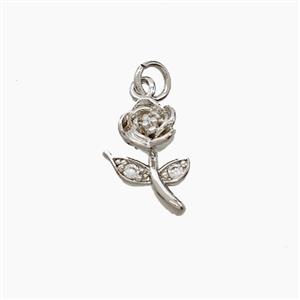 Copper Rose Flower Pendant Pave Zirconia Platinum Plated, approx 8-10mm [FN54290]