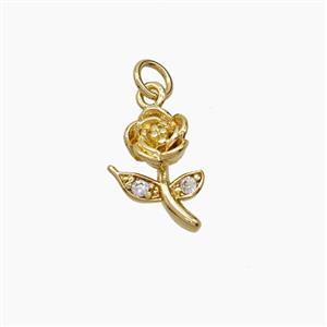 Copper Rose Flower Pendant Pave Zirconia Gold Plated, approx 8-10mm [FN54291]