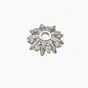 Copper Beadcaps Pave Zirconia Platinum Plated, approx 10mm [FN54387]
