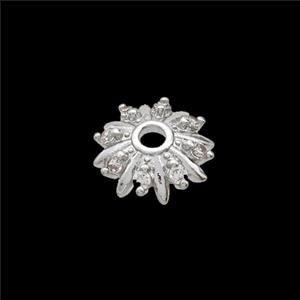 Copper Beadcaps Pave Zirconia Shiny Silver, approx 10mm [FN54389]