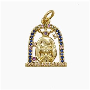 Copper Princess Girls Pendant Pave Zirconia Gold Plated, approx 14-15mm [FN54420]