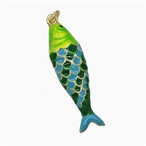 Copper Fish Pendant Green Enamel Gold Plated, approx 9-30mm [FN54427]