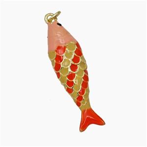 Copper Fish Pendant Red Pink Enamel Gold Plated, approx 9-30mm [FN54428]