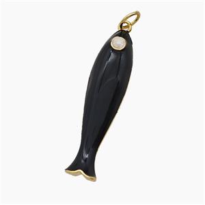 Copper Fish Pendant Black Enamel Gold Plated, approx 8-32mm [FN54434]