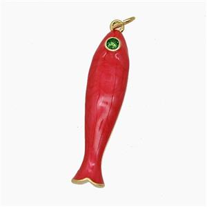 Copper Fish Pendant Red Enamel Gold Plated, approx 8-32mm [FN54439]