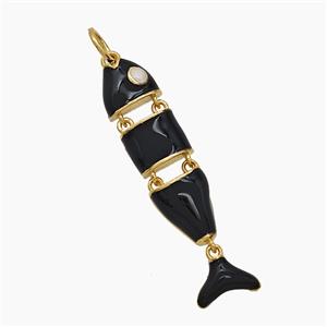 Copper Fish Pendant Black Enamel Gold Plated, approx 7-30mm [FN54442]