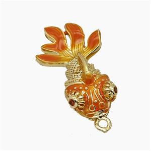 Copper Goldfish Pendant Orange Painted Gold Plated, approx 10.5-26mm [FN54449]