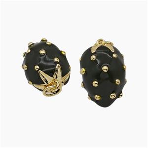Copper Strawberry Pendant Black Enamel Gold Plated, approx 11-16mm [FN54453]