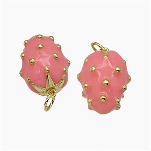 Copper Strawberry Pendant Pink Enamel Gold Plated, approx 11-16mm [FN54454]