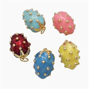 Copper Strawberry Pendant Enamel Gold Plated Mixed, approx 11-16mm [FN54459]