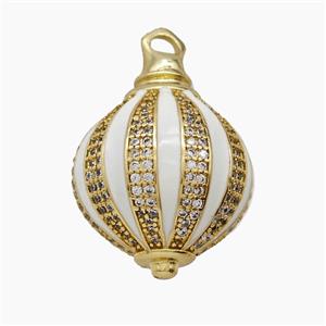 Copper Hot-Airball Pendant Pave Zirconia White Enamel Gold Plated, approx 25-35mm [FN54462]