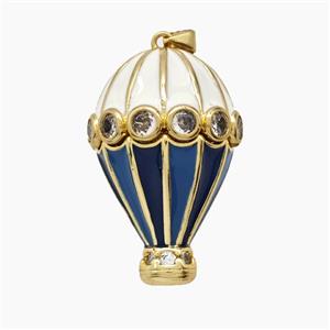 Copper Hot-Airball Pendant Pave Zirconia Blue White Enamel Gold Plated, approx 22-32mm [FN54463]