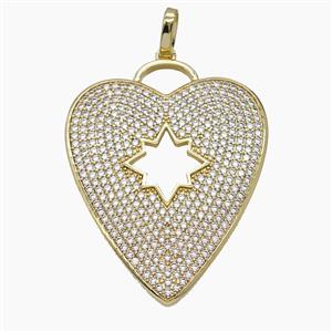 Copper Heart Pendant Micropave Zirconia Star Gold Plated, approx 40-50mm [FN54467]