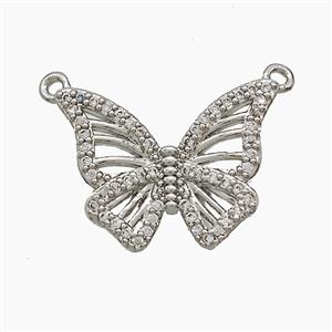 Copper Butterfly Pendant Pave Zirconia 2loops Platinum Plated, approx 15-19mm [FN54489]