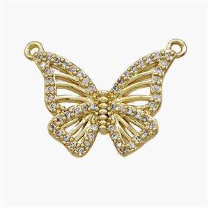Copper Butterfly Pendant Pave Zirconia 2loops 18K Gold Plated, approx 15-19mm [FN54490]