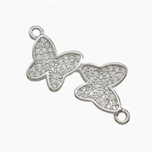 Copper Double Butterfly Connector Pave Zirconia Platinum Plated, approx 9-20mm [FN54491]