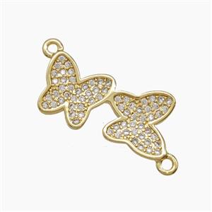 Copper Double Butterfly Connector Pave Zirconia 18K Gold Plated, approx 9-20mm [FN54492]