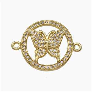 Copper Butterfly Connector Pave Zirconia 18K Gold Plated, approx 17mm [FN54493]