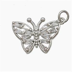 Copper Butterfly Pendant Pave Zirconia Platinum Plated, approx 15-18mm [FN54494]