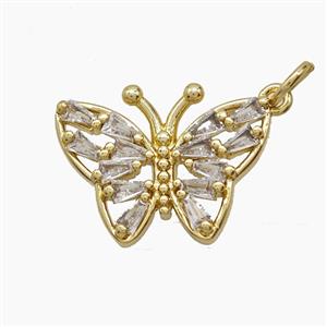 Copper Butterfly Pendant Pave Zirconia 18K Gold Plated, approx 15-18mm [FN54495]