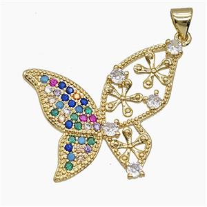 Copper Butterfly Pendant Pave Zirconia 18K Gold Plated, approx 20-28mm [FN54498]