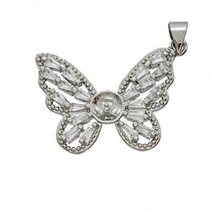 Copper Butterfly Pendant Pave Zirconia Platinum Plated, approx 20-25mm [FN54499]
