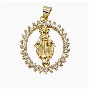 Copper Virgin Mary Pendant Pave Zirconia 18K Gold Plated, approx 21-24mm [FN54512]
