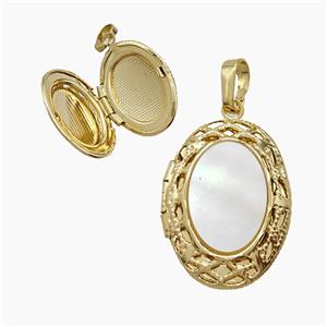 Copper Oval Locket Pendant Pave Shell 18K Gold Plated, approx 16-22mm [FN54517]