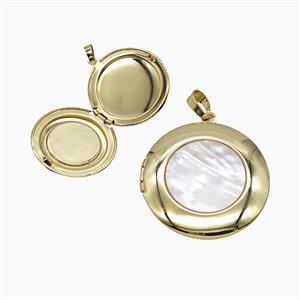 Copper Circle Locket Pendant Pave Shell 18K Gold Plated, approx 32mm [FN54521]