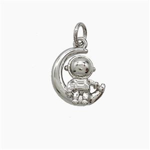 Copper Astronaut And Moon Pendant Platinum Plated, approx 11-12mm [FN54532]