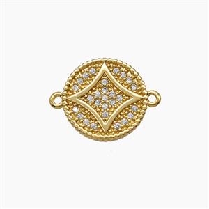 Copper Coin Connector Pave Zirconia 18K Gold Plated, approx 12mm [FN54539]