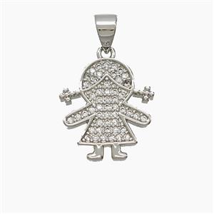 Copper Kids Girls Pendant Pave Zirconia Platinum Plated, approx 15-16mm [FN54546]