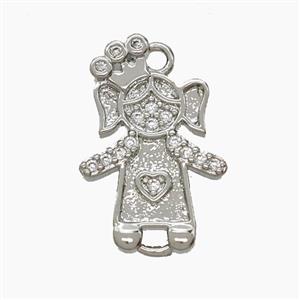 Copper Kids Girls Pendant Pave Zirconia Platinum Plated, approx 11-18mm [FN54548]