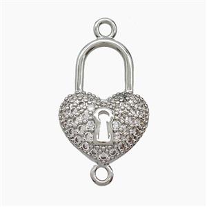Copper Heart Lock Connector Pave Zirconia Platinum Plated, approx 12-18mm [FN54556]