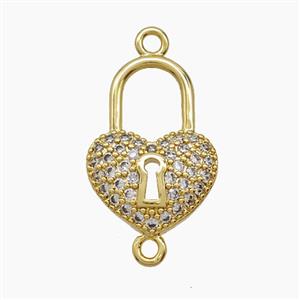 Copper Heart Lock Connector Pave Zirconia 18K Gold Plated, approx 12-18mm [FN54557]