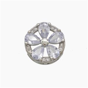 Copper Flower Beads Pave Zirconia Platinum Plated, approx 14mm [FN54560]