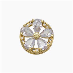 Copper Flower Beads Pave Zirconia 18K Gold Plated, approx 14mm [FN54561]
