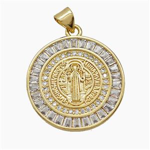 Copper Saint Jude Pendant Micropave Zirconia 18K Gold Plated, approx 23mm [FN54562]