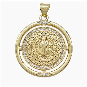 Copper Saint Jude Pendant Micropave Zirconia 18K Gold Plated, approx 24mm [FN54563]