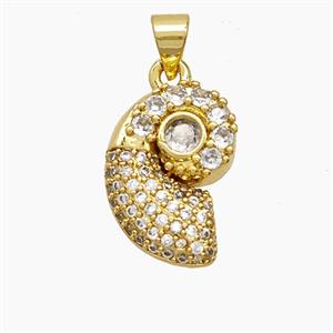 Copper Snail Shell Pendant Micropave Zirconia 18K Gold Plated, approx 12-17mm [FN54577]