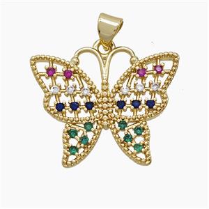 Copper Butterfly Pendant Pave Zirconia 18K Gold Plated, approx 20-25mm [FN54580]