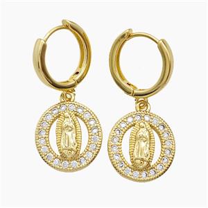 Copper Jesus Hoop Earrings Pave Zirconia 18K Gold Plated, approx 15mm, 15mm dia [FN54581]
