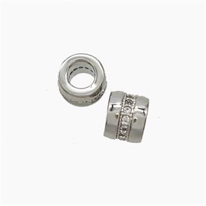 Copper Tube Beads Pave Zirconia Platinum Plated, approx 6mm [FN54587]