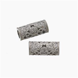 Copper Tube Beads Micropave Zirconia Column Large Hole Platinum Plated, approx 6-13.5mm, 4mm hole [FN54593]