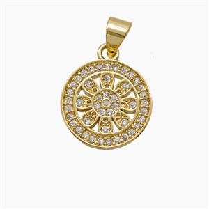 Copper Flower Pendant Micropave Zirconia 18K Gold Plated, approx 13.5mm [FN54596]
