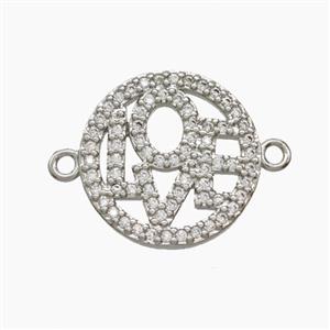 Copper LOVE Connector Micropave Zirconia Platinum Plated, approx 17mm [FN54599]