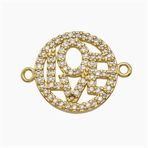 Copper LOVE Connector Micropave Zirconia 18K Gold Plated, approx 17mm [FN54600]